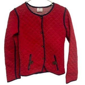 Hanna Andersson Quilted Jacket Red Navy Button Front Pockets Girls 150 (12)